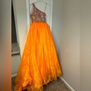 Custom Orange One Shoulder Pageant Gown